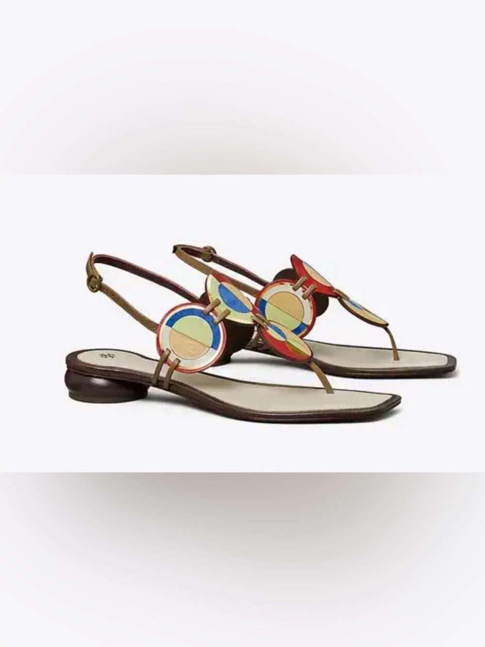*New Tory Burch Marquetry Flat Disk Multi-color  leather sandal sz 8.5